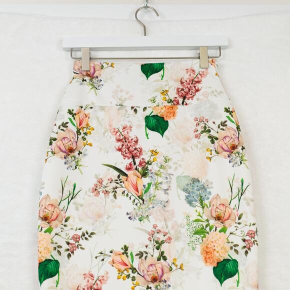 EXPRESS Floral Pencil Midi Skirt Bodycon Scuba Jersey Office Siren Feminine XS - Picture 4 of 6